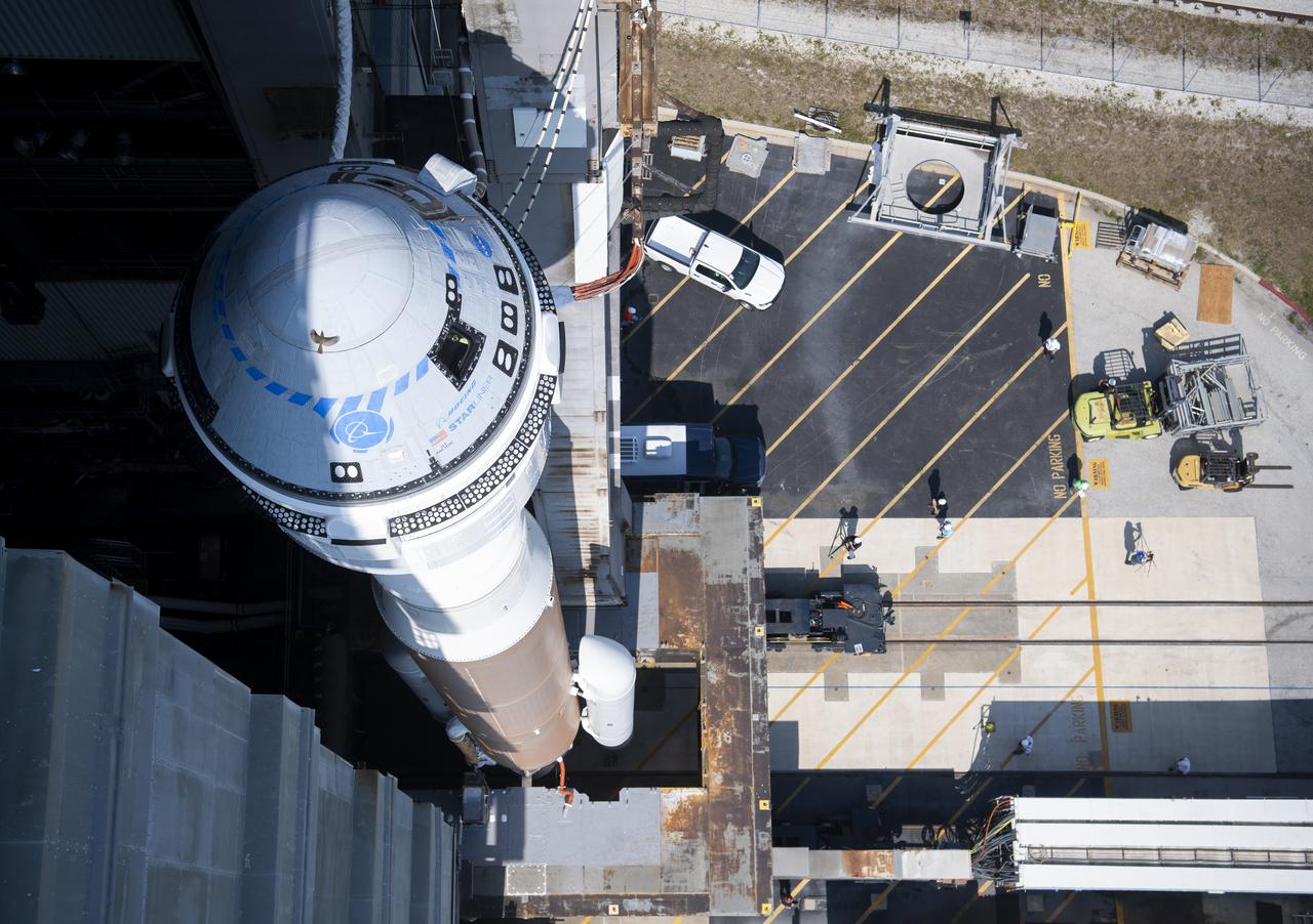 A United Launch Alliance Atlas V rocket with Boeing’s CST-100 Starliner spacecraft aboard is seen as it is rolled out of the Vertical Integration Facility to the launch pad at Space Launch Complex 41 ahead of the Orbital Flight Test-2 (OFT-2) mission, Wednesday, May 18, 2022 at Cape Canaveral Space Force Station in Florida. Boeing’s Orbital Flight Test-2 will be Starliner’s second uncrewed flight test and will dock to the International Space Station as part of NASA's Commercial Crew Program. The mission, currently targeted for launch at 6:54 p.m. ET on May 19, will serve as an end-to-end test of the system's capabilities. Photo Credit: (NASA/Joel Kowsky)