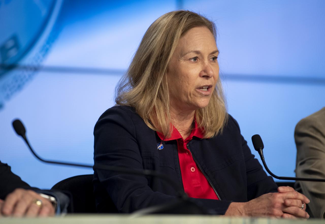 Kennedy Space Center director Janet Petro, delivers remarks during a press conference ahead of the launch of Boeing’s Starliner spacecraft aboard a United Launch Alliance Atlas V rocket, Wednesday, May 18, 2022, at NASA’s Kennedy Space Center in Florida. Boeing’s Orbital Flight Test-2 will be Starliner’s second uncrewed flight test and will dock to the International Space Station as part of NASA's Commercial Crew Program. The mission, currently targeted for launch on 6:54 p.m. ET on May 19, will serve as an end-to-end test of the system's capabilities. Photo Credit: (NASA/Joel Kowsky)