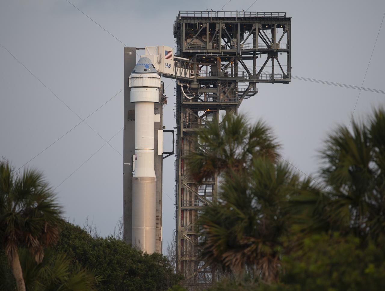 A United Launch Alliance Atlas V rocket with Boeing’s CST-100 Starliner spacecraft aboard is seen on the launch pad at Space Launch Complex 41 ahead of the Orbital Flight Test-2 mission, Thursday, May 19, 2022 at Cape Canaveral Space Force Station in Florida. Boeing’s Orbital Flight Test-2 will be Starliner’s second uncrewed flight test and will dock to the International Space Station as part of NASA's Commercial Crew Program. The mission, currently targeted for launch at 6:54 p.m. ET, will serve as an end-to-end test of the system's capabilities. Photo Credit: (NASA/Joel Kowsky)