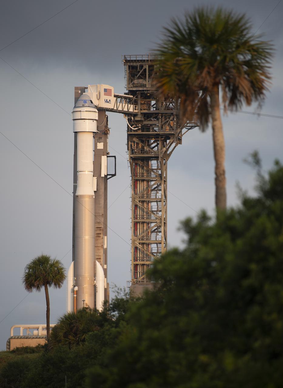 A United Launch Alliance Atlas V rocket with Boeing’s CST-100 Starliner spacecraft aboard is seen on the launch pad at Space Launch Complex 41 ahead of the Orbital Flight Test-2 mission, Thursday, May 19, 2022 at Cape Canaveral Space Force Station in Florida. Boeing’s Orbital Flight Test-2 will be Starliner’s second uncrewed flight test and will dock to the International Space Station as part of NASA's Commercial Crew Program. The mission, currently targeted for launch 6:54 p.m. ET, will serve as an end-to-end test of the system's capabilities. Photo Credit: (NASA/Joel Kowsky)