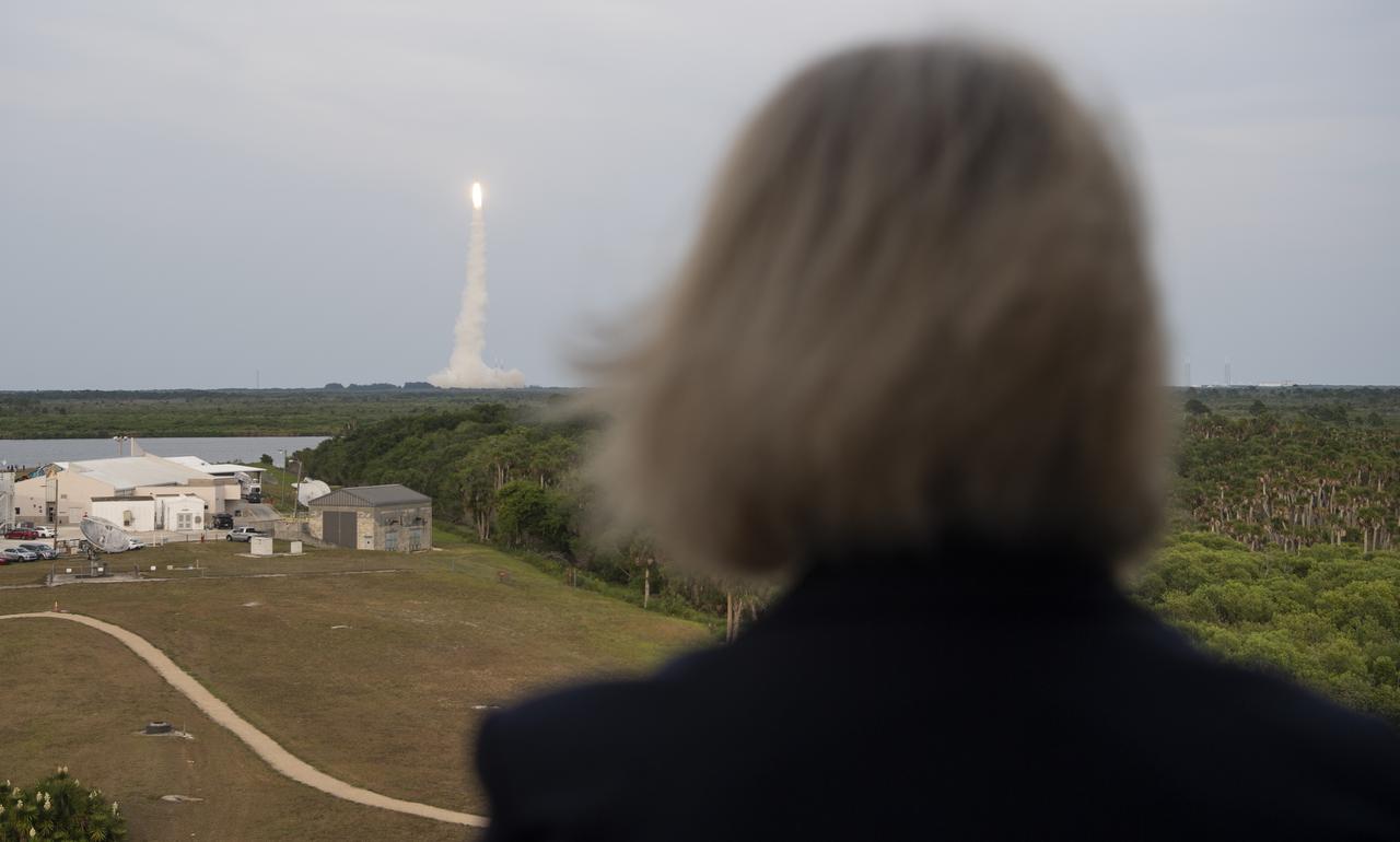 NASA Deputy Administrator Pam Melroy watches as a United Launch Alliance Atlas V rocket with Boeing’s CST-100 Starliner spacecraft aboard launches from Space Launch Complex 41 at Cape Canaveral Space Force Station, Thursday, May 19, 2022, from NASA’s Kennedy Space Center in Florida. Boeing’s Orbital Flight Test-2 (OFT-2) is Starliner’s second uncrewed flight test and will dock to the International Space Station as part of NASA's Commercial Crew Program. OFT-2 launched at 6:54 p.m. ET, and will serve as an end-to-end test of the system's capabilities. Photo Credit: (NASA/Joel Kowsky)