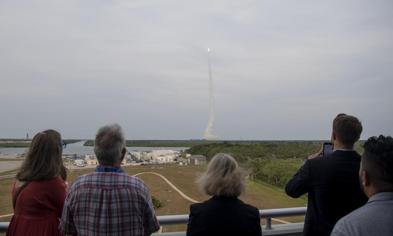 NASA Deputy Administrator Pam Melroy, second from right, watches as a United Launch Alliance Atlas V rocket with Boeing’s CST-100 Starliner spacecraft aboard launches from Space Launch Complex 41 at Cape Canaveral Space Force Station, Thursday, May 19, 2022, from NASA’s Kennedy Space Center in Florida. Boeing’s Orbital Flight Test-2 (OFT-2) is Starliner’s second uncrewed flight test and will dock to the International Space Station as part of NASA's Commercial Crew Program. OFT-2 launched at 6:54 p.m. ET, and will serve as an end-to-end test of the system's capabilities. Photo Credit: (NASA/Joel Kowsky)