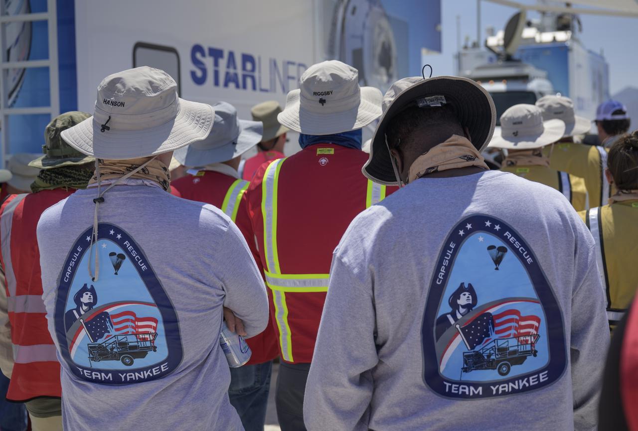 NASA and Boeing teams prepare for the landing of Boeing’s CST-100 Starliner spacecraft at White Sands Missile Range’s Space Harbor, Wednesday, May 25, 2022, in New Mexico. Boeing’s Orbital Flight Test-2 (OFT-2) is Starliner’s second uncrewed flight test to the International Space Station as part of NASA's Commercial Crew Program. OFT-2 serves as an end-to-end test of the system's capabilities. Photo Credit: (NASA/Bill Ingalls)