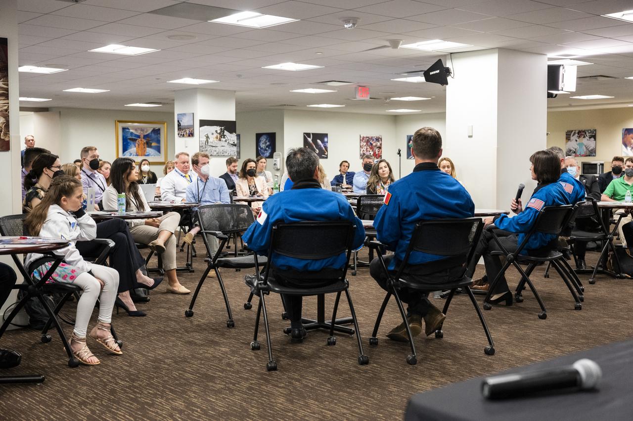 NASA’s SpaceX Crew-2 astronauts participate in a meet and greet with employees Tuesday, June 7, 2022, at the Mary W. Jackson NASA Headquarters Building in Washington. Kimbrough, McArthur, Hoshide, and Pesquet completed the second crew rotation mission to the International Space Station as part of the agency’s Commercial Crew Program and spent 198 days aboard the orbiting laboratory as part of Expeditions 65 and 66. Kimbrough, McArthur, Hoshide, and Pesquet completed the second crew rotation mission to the International Space Station as part of the agency’s Commercial Crew Program and spent 198 days aboard the orbiting laboratory as part of Expeditions 65 and 66. Photo Credit: (NASA/Keegan Barber)