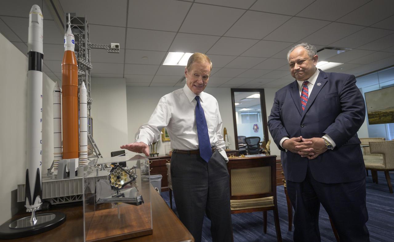 NASA Administrator Bill Nelson, left, and Secretary of the Navy Carlos Del Toro meet, Tuesday, June 7, 2022, at the Mary W. Jackson NASA Headquarters in Washington. Photo Credit: (NASA/Bill Ingalls)