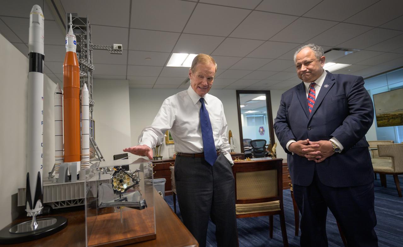 NASA Administrator Bill Nelson, left, and Secretary of the Navy Carlos Del Toro meet, Tuesday, June 7, 2022, at the Mary W. Jackson NASA Headquarters in Washington. Photo Credit: (NASA/Bill Ingalls)