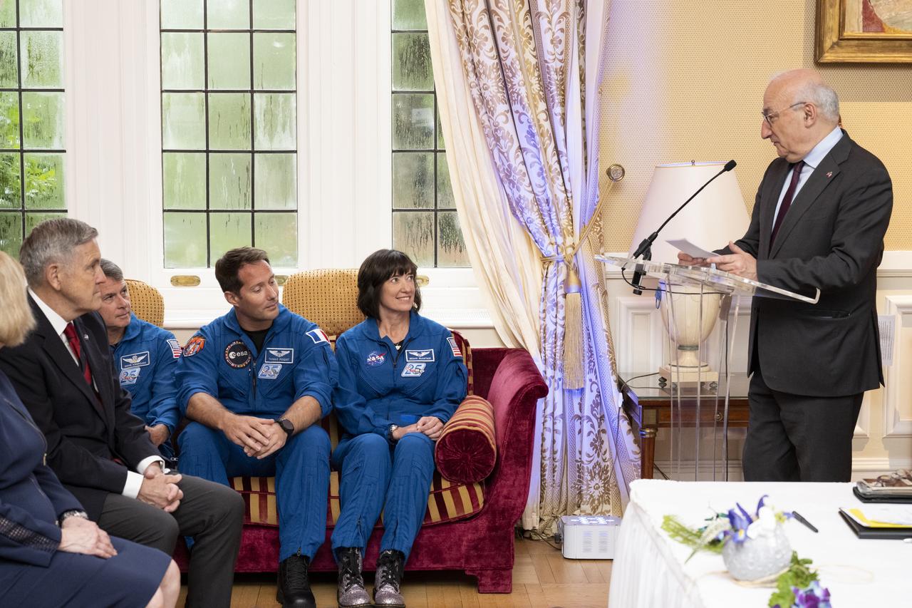 Ambassador of France to the United States Philippe Etienne delivers remarks during an Artemis Accords signing ceremony Tuesday, June 7, 2022, prior to the Centre National d’Etudes Spatiales (CNES) 60th Anniversary event at the French Ambassador’s Residence in Washington. France is the twentieth country to sign the Artemis Accords, which establish a practical set of principles to guide space exploration cooperation among nations participating in NASA’s Artemis program. Photo Credit: (NASA/Keegan Barber)