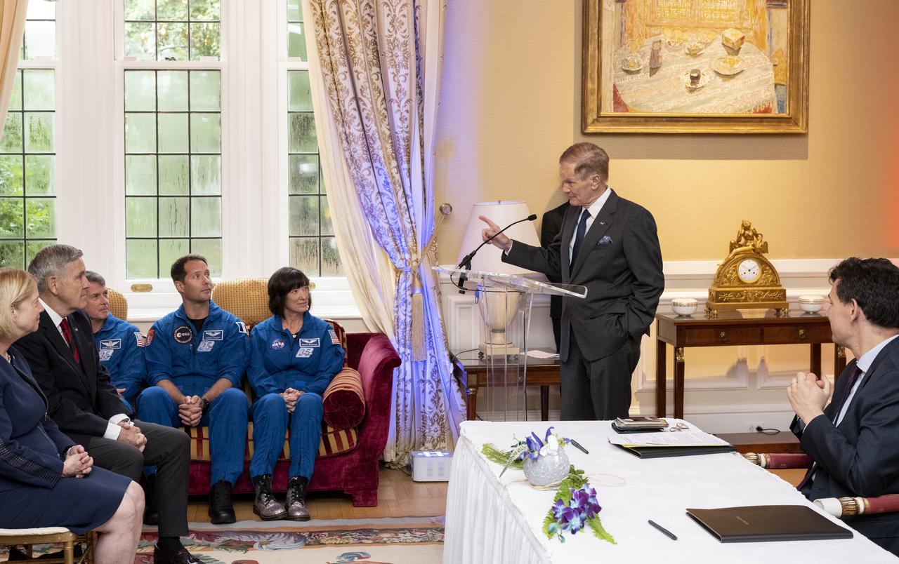 NASA Administrator Bill Nelson delivers remarks during an Artemis Accords signing ceremony Tuesday, June 7, 2022, prior to the Centre National d’Etudes Spatiales (CNES) 60th Anniversary event at the French Ambassador’s Residence in Washington. France is the twentieth country to sign the Artemis Accords, which establish a practical set of principles to guide space exploration cooperation among nations participating in NASA’s Artemis program. Photo Credit: (NASA/Keegan Barber)