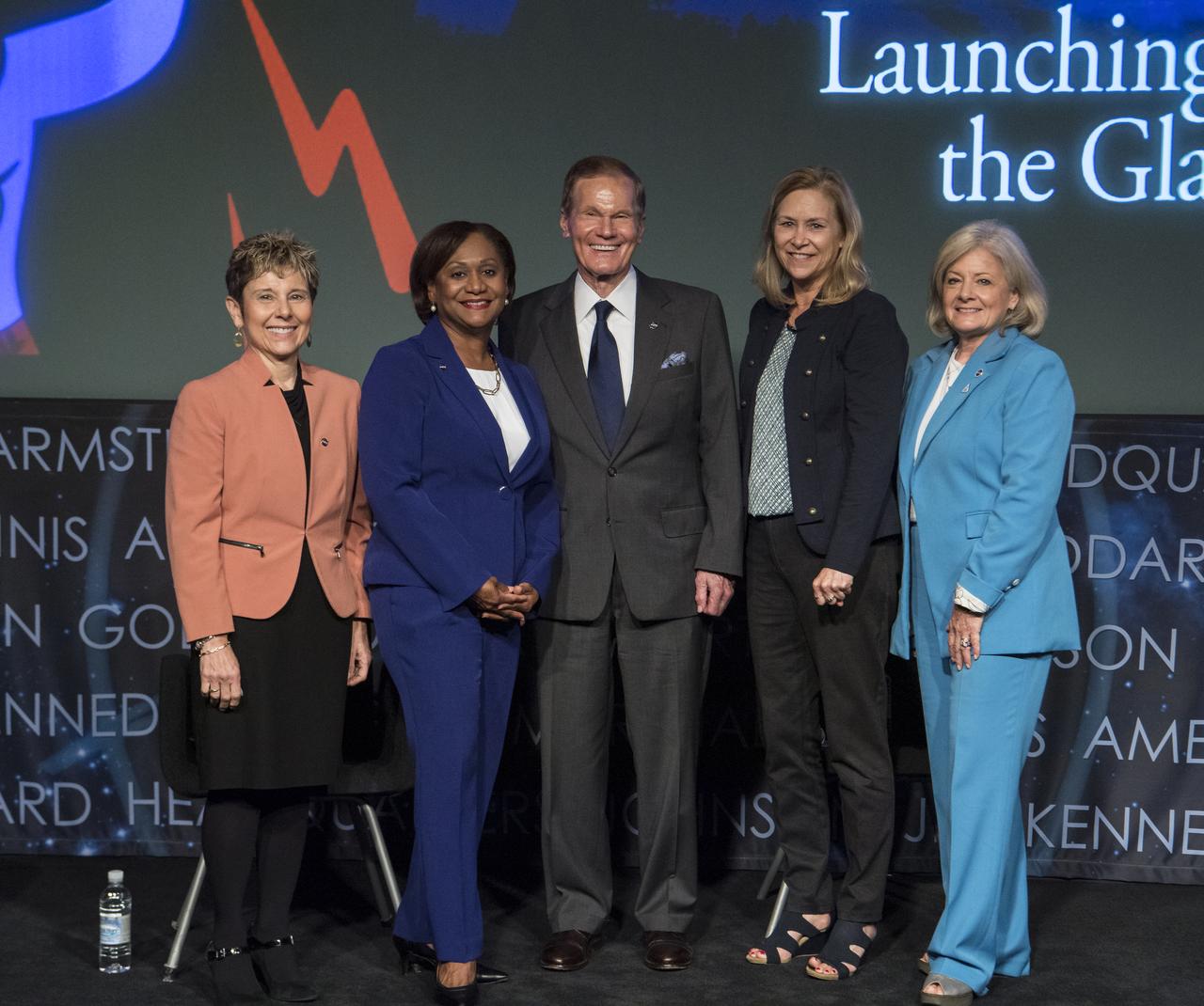 From left to right, Director of NASA’s Glenn Research Center, Dr. Marla Peréz-Davis, Director of NASA’s Johnson Space Center, Vanessa Wyche, NASA Administrator Bill Nelson, Director of NASA’s Kennedy Space Center, Janet Petro, and Director of NASA’s Marshall Space Flight Center, Jody Singer, pose for a photo after the "DirectHERS" - Launching Through the Glass Ceiling event, Tuesday, June 7, 2022, at the Mary W. Jackson NASA Headquarters Building in Washington. Photo Credit: (NASA/Aubrey Gemignani)
