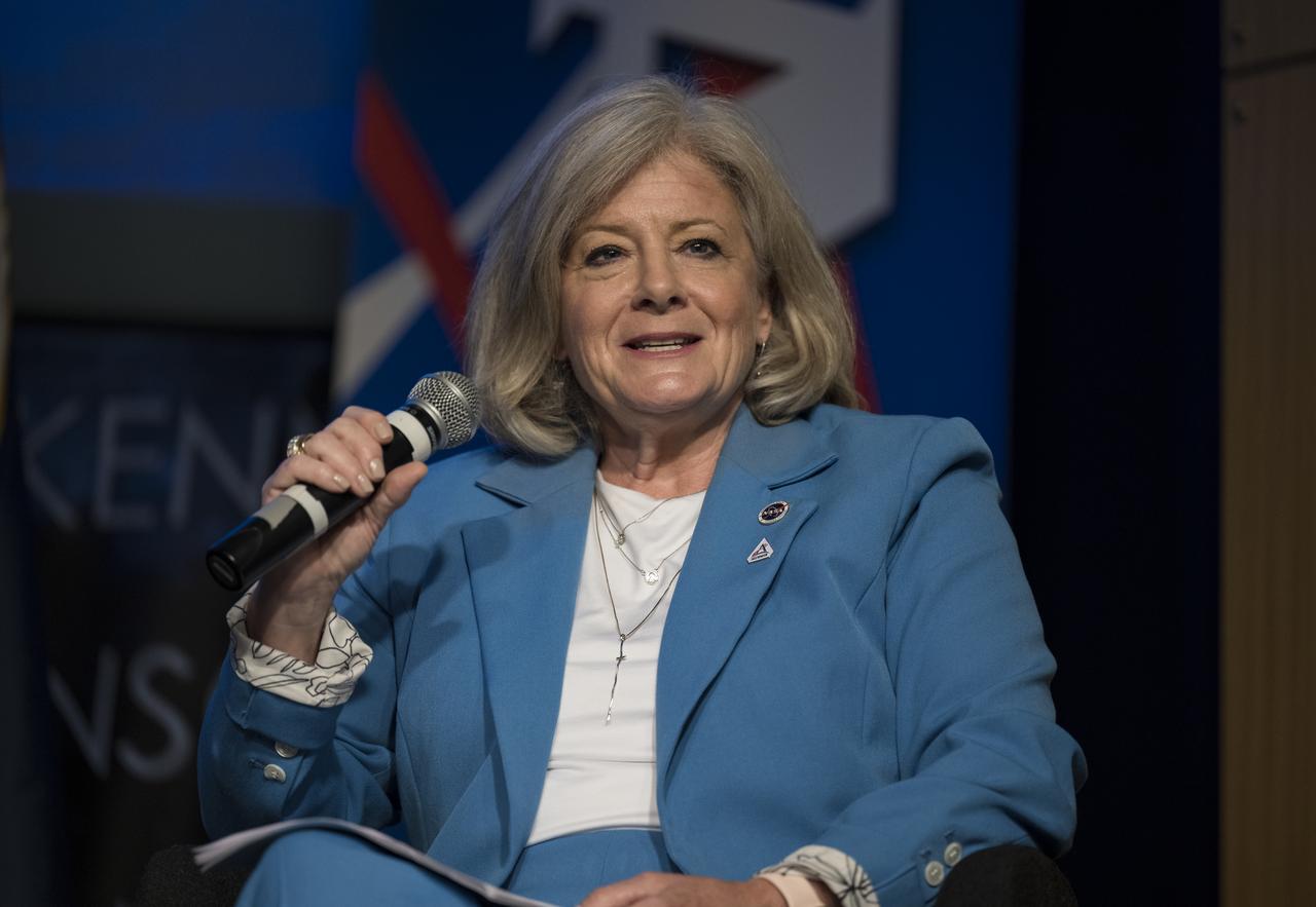 Director of Marshall Space Flight Center, Jody Singer,  speaks on a panel with NASA's three other female center directors: Dr. Marla Peréz-Davis of Glenn Research Center, Vanessa Wyche of Johnson Space Center, and Janet Petro of Kennedy Space Center during the "DirectHERS" - Launching Through the Glass Ceiling event, Tuesday, June 7, 2022, at the Mary W. Jackson NASA Headquarters Building in Washington. Photo Credit: (NASA/Aubrey Gemignani)