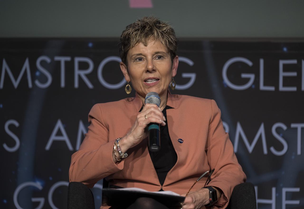 Director of Glenn Research Center, Dr. Marla Peréz-Davis speaks on a panel with NASA's three other female center directors: Janet Petro of Kennedy Space Center, Vanessa Wyche of Johnson Space Center, and Jody Singer of Marshall Space Flight Center, during the "DirectHERS" - Launching Through the Glass Ceiling event, Tuesday, June 7, 2022, at the Mary W. Jackson NASA Headquarters Building in Washington. Photo Credit: (NASA/Aubrey Gemignani)