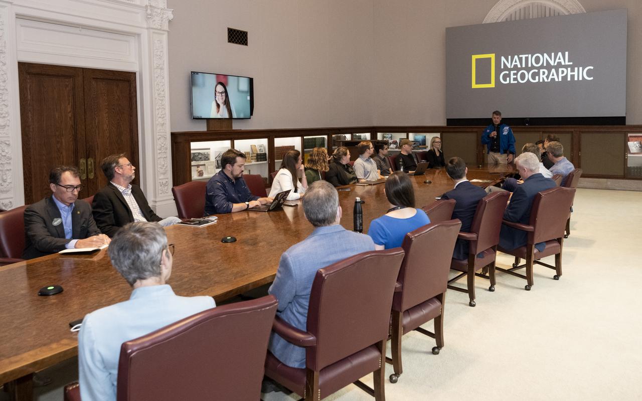 NASA’s SpaceX Crew-2 astronauts meet with National Geographic leadership and staff Tuesday, June 7, 2022, at National Geographic Headquarters in Washington. Kimbrough, McArthur, Hoshide, and Pesquet completed the second crew rotation mission to the International Space Station as part of the agency’s Commercial Crew Program and spent 198 days aboard the orbiting laboratory as part of Expeditions 65 and 66. Photo Credit: (NASA/Keegan Barber)