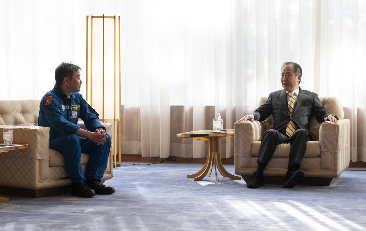 Japan Aerospace Exploration Agency (JAXA) astronaut Akihiko Hoshide is seen with Koji Tomita, Japan's Ambassador to the US, Thursday, June 9, 2022, at the Japanese Ambassador’s Residence in Washington, DC. Hoshide, NASA astronauts Shane Kimbrough and Megan McArthur, and ESA (European Space Agency) astronaut Thomas Pesquet flew on NASA’s SpaceX Crew-2 mission, the second crew rotation mission to the International Space Station as part of the agency’s Commercial Crew Program, and spent 198 days aboard the orbiting laboratory as part of Expeditions 65 and 66. Photo Credit: (NASA/Joel Kowsky)