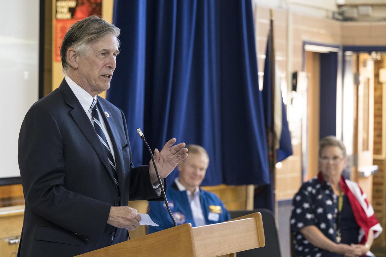 U.S. Rep. Don Beyer, D-Va. gives remarks during a visit to Arlington Science Focus Elementary School by NASA Administrator Bill Nelson and NASA’s SpaceX Crew-2 NASA astronauts Megan McArthur and Shane Kimbrough, and Japan Aerospace Exploration Agency (JAXA) astronaut Akihiko Hoshide, Friday, June 10, 2022, in Arlington, Virginia. Photo Credit: (NASA/Aubrey Gemignani)