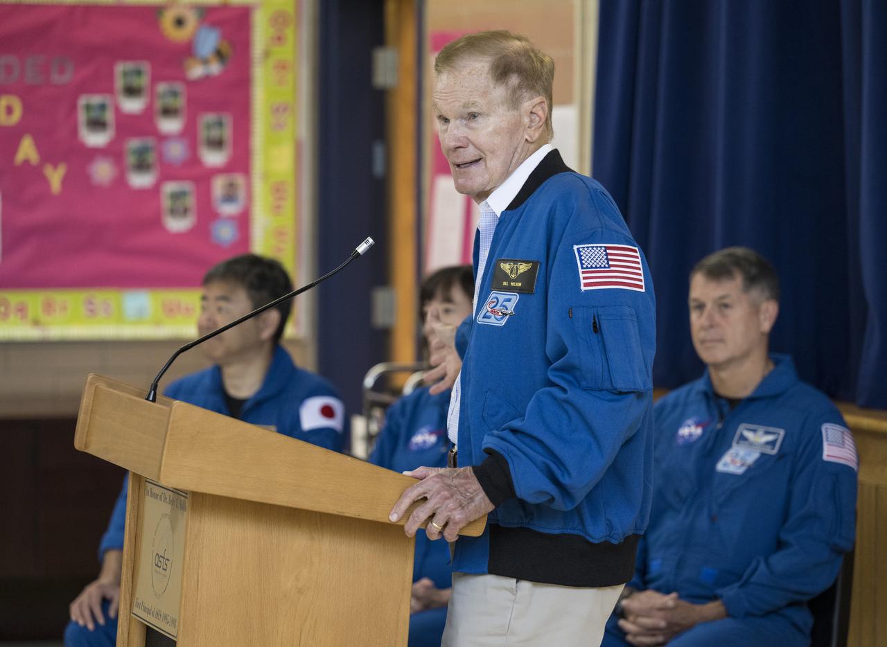 NASA Administrator Bill Nelson gives remarks during a visit to Arlington Science Focus Elementary School by U.S. Rep. Don Beyer, D-Va. and NASA’s SpaceX Crew-2 NASA astronauts Megan McArthur and Shane Kimbrough, and Japan Aerospace Exploration Agency (JAXA) astronaut Akihiko Hoshide, Friday, June 10, 2022, in Arlington, Virginia. Photo Credit: (NASA/Aubrey Gemignani)