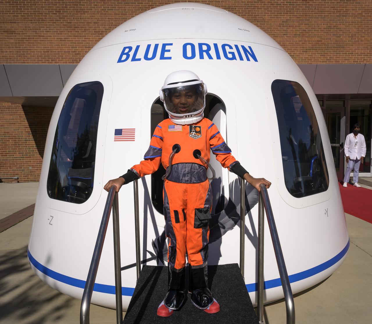 6-year old Armani Bonds poses for a photograph as he exits a Blue Origin New Shepard capsule mockup prior to the screening of the NASA produced documentary “The Color of Space” at Howard University’s Cramton Auditorium in Washington, Saturday, June 18, 2022. Premiering on Juneteenth, the federal holiday commemorating the end of slavery in the United States, “The Color of Space” is an inspirational documentary that tells the stories of NASA’s Black astronauts determined to reach the stars. Photo Credit: (NASA/Bill Ingalls)
