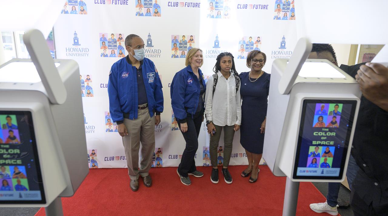 Attendees for the screening the NASA produced documentary “The Color of Space” get their photos taken with former NASA astronaut Alvin Drew, left, former astronaut Susan Kilrain, and NASA Johnson Space Center Director Vanessa Wyche, right, at Howard University’s Cramton Auditorium in Washington, Saturday, June 18, 2022. Premiering on Juneteenth, the federal holiday commemorating the end of slavery in the United States, “The Color of Space” is an inspirational documentary that tells the stories of NASA’s Black astronauts determined to reach the stars. Photo Credit: (NASA/Bill Ingalls)