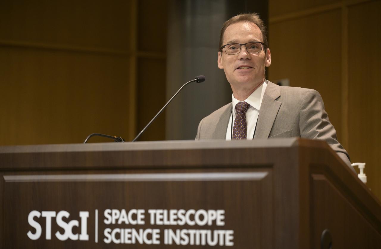 Space Telescope Science Institute (STScI) Director Kenneth Sembach gives remarks during a briefing, Wednesday, June 29, 2022, at the Space Telescope Science Institute (STScI) in Baltimore. The briefing focused on the status of NASA’s James Webb Space Telescope in its final weeks of preparing for its science mission, as well as overviews of planned science for Webb’s first year of operations. Photo Credit: (NASA/Bill Ingalls)