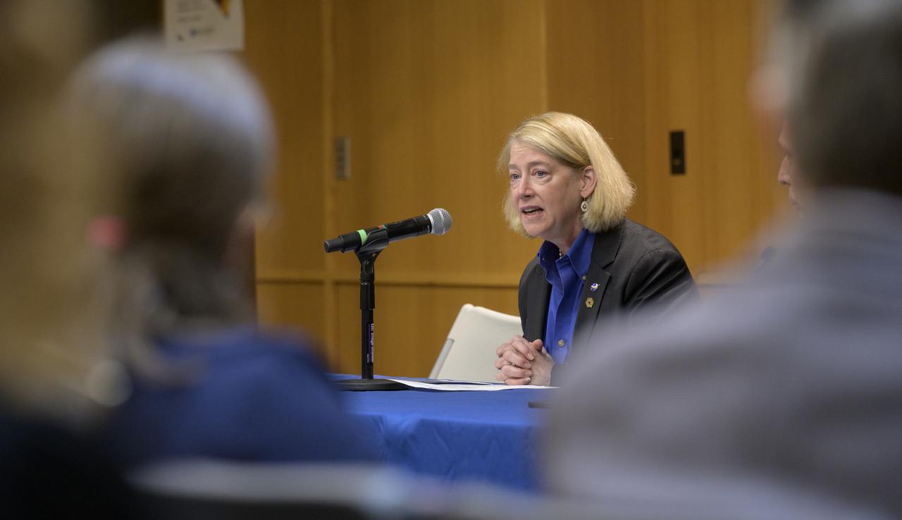 NASA Deputy Administrator Pam Melroy gives remarks during a briefing, Wednesday, June 29, 2022, at the Space Telescope Science Institute (STScI) in Baltimore. The briefing focused on the status of NASA’s James Webb Space Telescope in its final weeks of preparing for its science mission, as well as overviews of planned science for Webb’s first year of operations. Photo Credit: (NASA/Bill Ingalls)