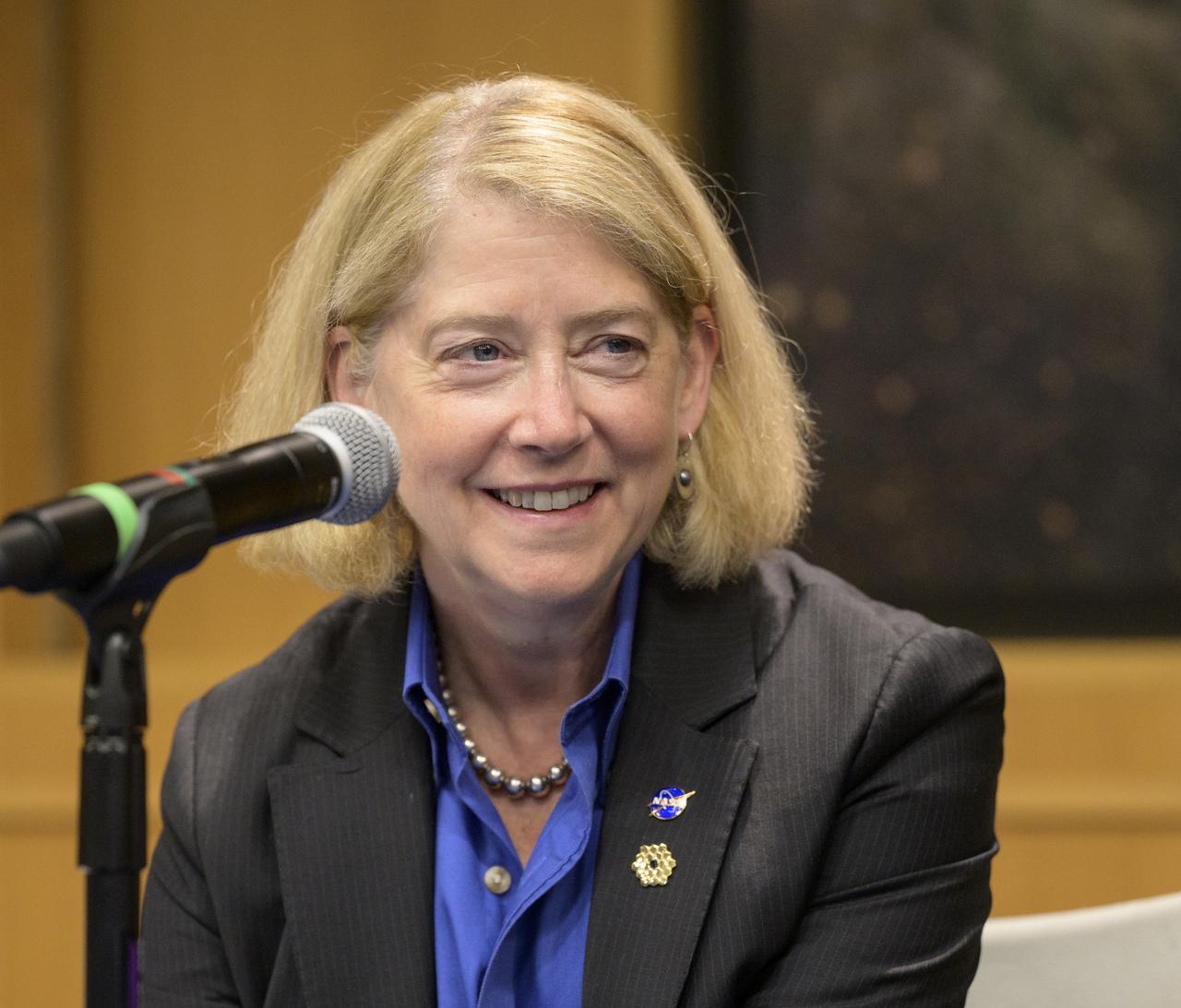 NASA Deputy Administrator Pam Melroy gives remarks during a briefing, Wednesday, June 29, 2022, at the Space Telescope Science Institute (STScI) in Baltimore. The briefing focused on the status of NASA’s James Webb Space Telescope in its final weeks of preparing for its science mission, as well as overviews of planned science for Webb’s first year of operations. Photo Credit: (NASA/Bill Ingalls)