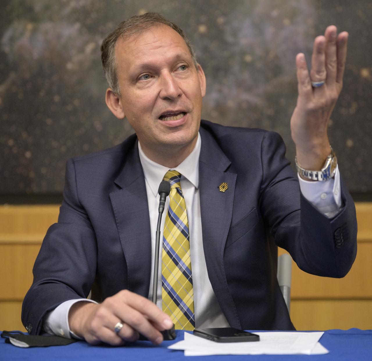 NASA Associate Administrator for the Science Mission Directorate Thomas Zurbuchen gives remarks during a briefing, Wednesday, June 29, 2022, at the Space Telescope Science Institute (STScI) in Baltimore. The briefing focused on the status of NASA’s James Webb Space Telescope in its final weeks of preparing for its science mission, as well as overviews of planned science for Webb’s first year of operations. Photo Credit: (NASA/Bill Ingalls)