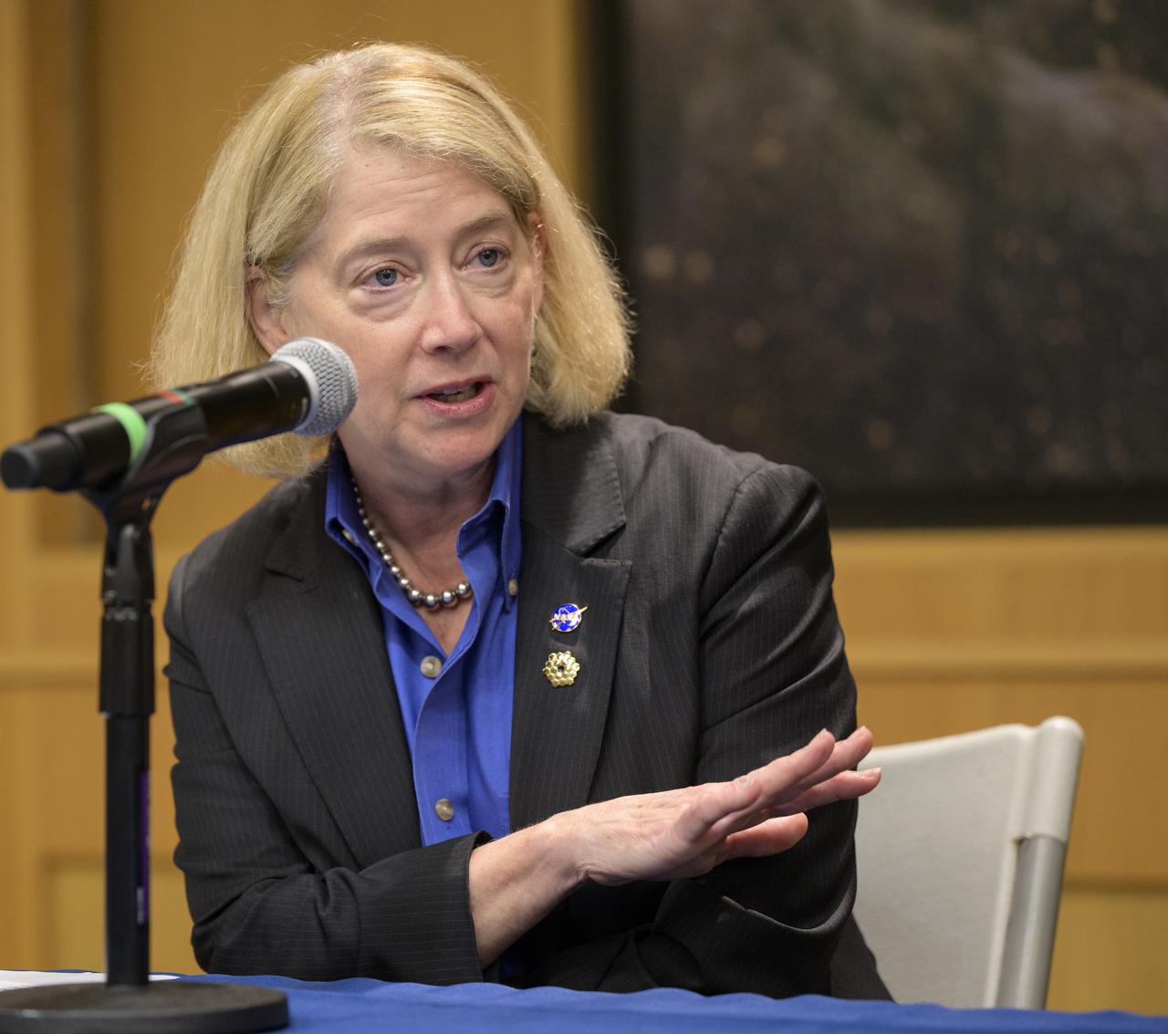NASA Deputy Administrator Pam Melroy gives remarks during a briefing, Wednesday, June 29, 2022, at the Space Telescope Science Institute (STScI) in Baltimore. The briefing focused on the status of NASA’s James Webb Space Telescope in its final weeks of preparing for its science mission, as well as overviews of planned science for Webb’s first year of operations. Photo Credit: (NASA/Bill Ingalls)