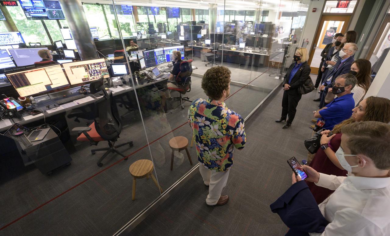 NASA Deputy Administrator Pam Melroy is given a tour of the NASA James Webb Space Telescope Mission Operations Center, Wednesday, June 29, 2022, at the Space Telescope Science Institute (STScI) in Baltimore. Prior to the tour the deputy spoke at a briefing that focused on the status of NASA’s James Webb Space Telescope in its final weeks of preparing for its science mission, as well as overviews of planned science for Webb’s first year of operations. Photo Credit: (NASA/Bill Ingalls)