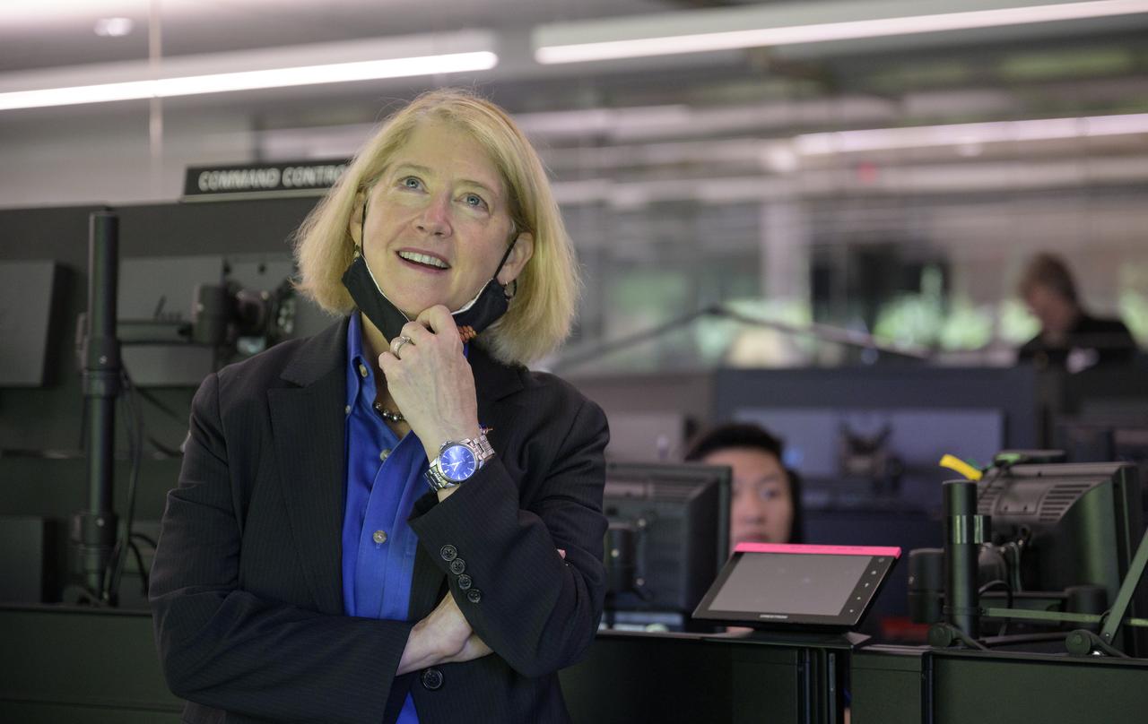 NASA Deputy Administrator Pam Melroy reacts to being shown some raw images from NASA’s James Webb Space Telescope during a tour of the Mission Operations Center, Wednesday, June 29, 2022, at the Space Telescope Science Institute (STScI) in Baltimore. Prior to the tour the deputy spoke at a briefing that focused on the status of NASA’s James Webb Space Telescope in its final weeks of preparing for its science mission, as well as overviews of planned science for Webb’s first year of operations. Photo Credit: (NASA/Bill Ingalls)