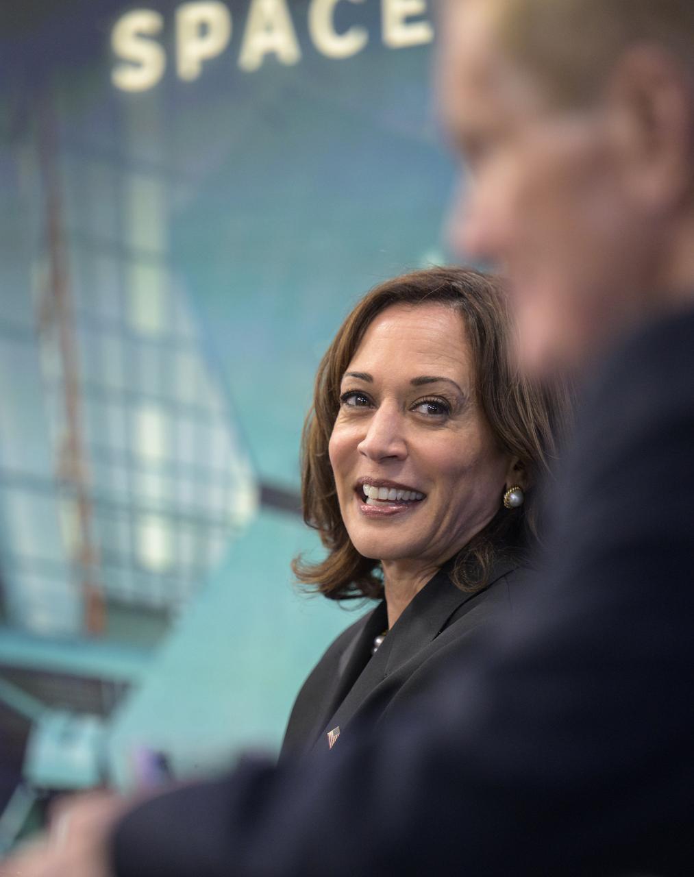 Vice President Kamala Harris listens as NASA Administrator Bill Nelson describes the first full-color image from NASA’s James Webb Space Telescope, the highest-resolution image of the infrared universe in history, during a preview with U.S. President Joe Biden, Monday, July 11, 2022, in the South Court Auditorium in the Eisenhower Executive Office Building on the White House complex in Washington. Photo Credit: (NASA/Bill Ingalls)