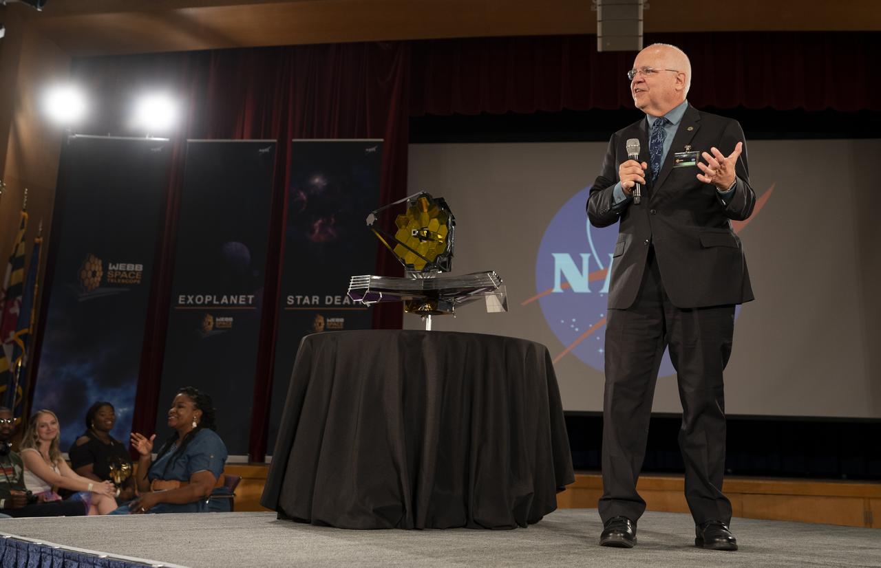 Goddard Space Flight Center Director Dennis Andrucyk delivers remarks ahead of the release of the first images from NASA’s James Webb Space Telescope, Tuesday, July 12, 2022, at NASA’s Goddard Space Flight Center in Greenbelt, Md.  The first full-color images and spectroscopic data from the James Webb Space Telescope, a partnership with ESA (European Space Agency) and the Canadian Space Agency (CSA), are a demonstration of the power of Webb as the telescope begins its science mission to unfold the infrared universe. Photo Credit: (NASA/Taylor Mickal)