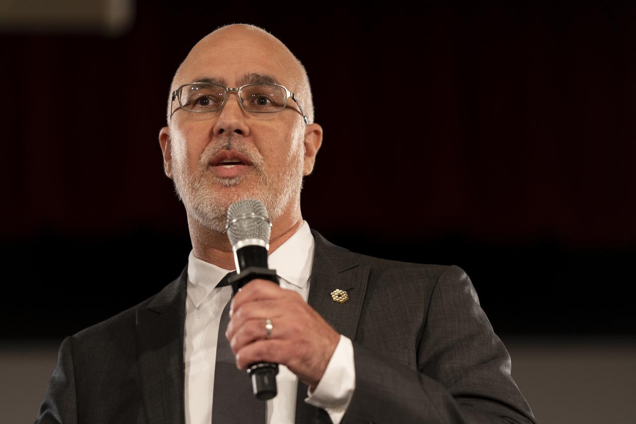 Vice President and Program Manager, Webb, Northrop Grumman, Scott Willoughby, delivers remarks ahead of the release of the first images from NASA’s James Webb Space Telescope, Tuesday, July 12, 2022, at NASA’s Goddard Space Flight Center in Greenbelt, Md.  The first full-color images and spectroscopic data from the James Webb Space Telescope, a partnership with ESA (European Space Agency) and the Canadian Space Agency (CSA), are a demonstration of the power of Webb as the telescope begins its science mission to unfold the infrared universe. Photo Credit: (NASA/Taylor Mickal)