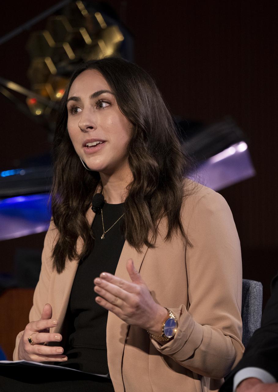 NASA Public Affairs Office Alise Fisher moderates a briefing following the release of the first full-color images from NASA’s James Webb Space Telescope, Tuesday, July 12, 2022, at NASA’s Goddard Space Flight Center in Greenbelt, Md.  The first full-color images and spectroscopic data from the James Webb Space Telescope, a partnership with ESA (European Space Agency) and the Canadian Space Agency (CSA), are a demonstration of the power of Webb as the telescope begins its science mission to unfold the infrared universe. Photo Credit: (NASA/Bill Ingalls)
