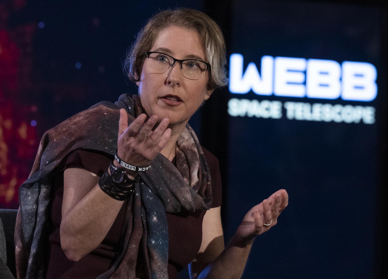 NASA James Webb Space Telescope Operations Project Scientist Jane Rigby answers a question from a member of the media during a briefing following the release of the first full-color images from NASA’s James Webb Space Telescope, Tuesday, July 12, 2022, at NASA’s Goddard Space Flight Center in Greenbelt, Md.  The first full-color images and spectroscopic data from the James Webb Space Telescope, a partnership with ESA (European Space Agency) and the Canadian Space Agency (CSA), are a demonstration of the power of Webb as the telescope begins its science mission to unfold the infrared universe. Photo Credit: (NASA/Bill Ingalls)