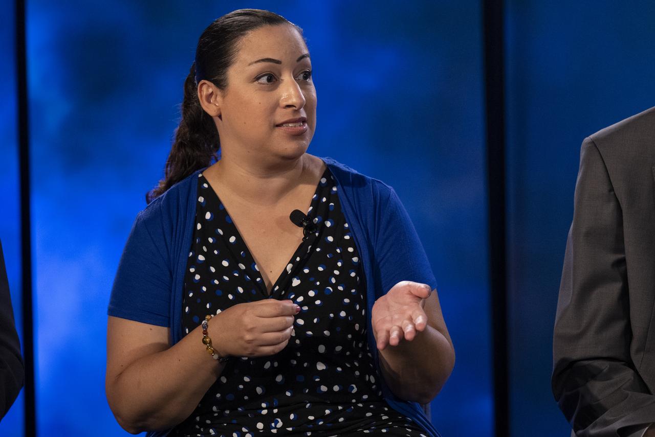 NASA James Webb Space Telescope Deputy Project Scientist for Exoplanet Science Knicole Colón answers a question from a member of the media during a briefing following the release of the first full-color images from NASA’s James Webb Space Telescope, Tuesday, July 12, 2022, at NASA’s Goddard Space Flight Center in Greenbelt, Md.  The first full-color images and spectroscopic data from the James Webb Space Telescope, a partnership with ESA (European Space Agency) and the Canadian Space Agency (CSA), are a demonstration of the power of Webb as the telescope begins its science mission to unfold the infrared universe. Photo Credit: (NASA/Bill Ingalls)