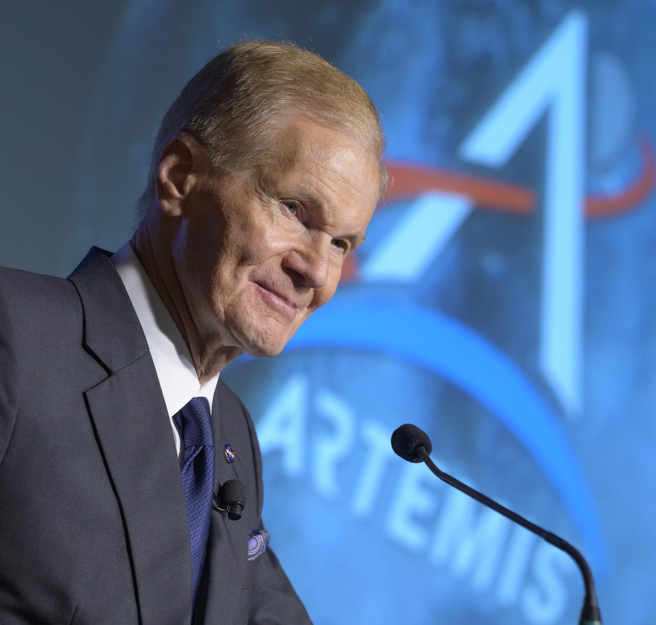 NASA Administrator Bill Nelson speaks during a NASA briefing on the Artemis I Moon mission, Wednesday, Aug. 3, 2022, at the Mary W. Jackson NASA Headquarters building in Washington. NASA’s Artemis I mission is the first integrated test of the agency’s deep space exploration systems: the Orion spacecraft, Space Launch System rocket, and supporting ground systems. Launch of the uncrewed flight test is targeted for no earlier than Monday, Aug. 29. Photo Credit: (NASA/Bill Ingalls)