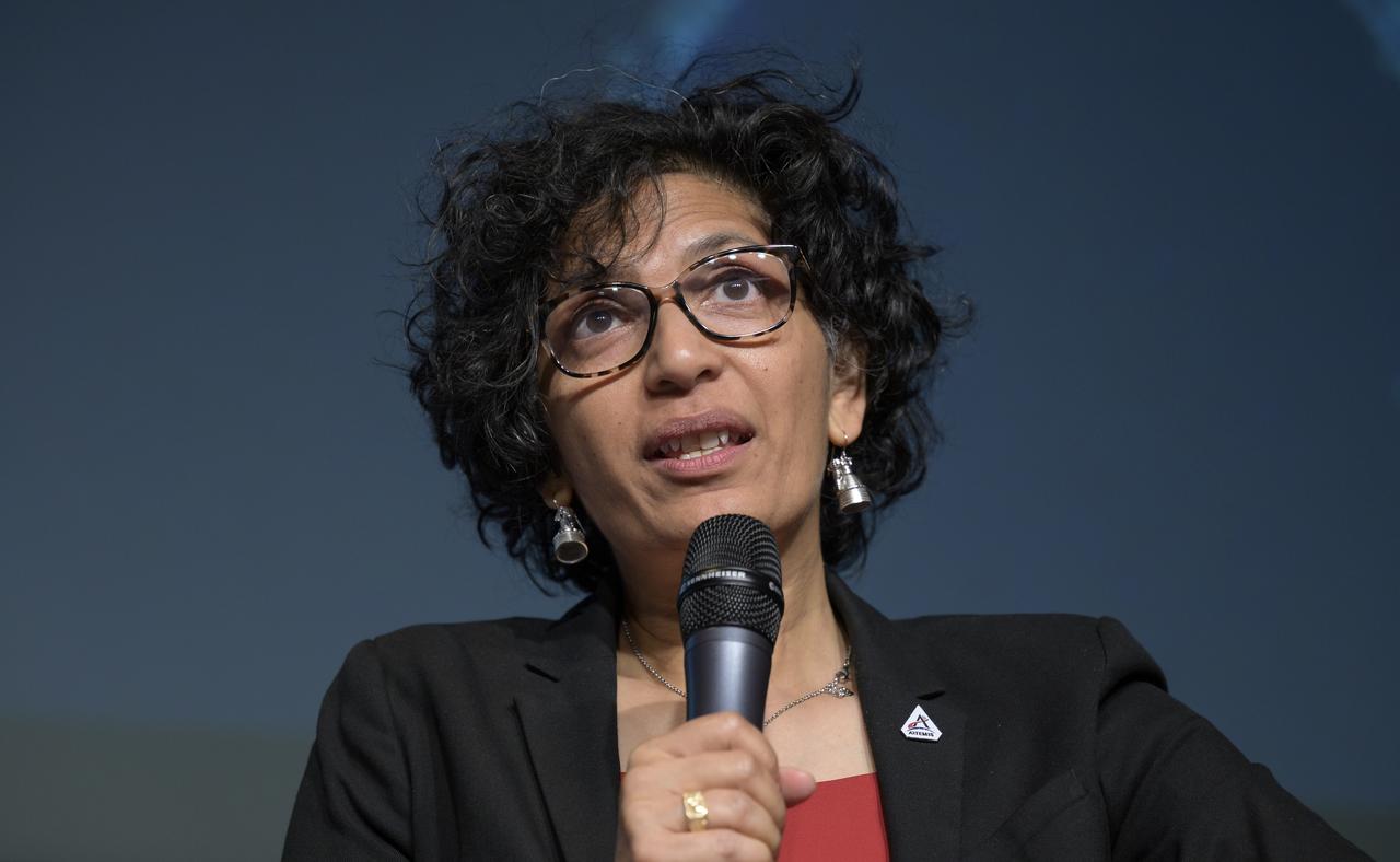 Bhavya Lal, associate administrator for technology, policy, and strategy at NASA Headquarters speaks during a NASA briefing on the Artemis I Moon mission, Wednesday, Aug. 3, 2022, at the Mary W. Jackson NASA Headquarters building in Washington. NASA’s Artemis I mission is the first integrated test of the agency’s deep space exploration systems: the Orion spacecraft, Space Launch System rocket, and supporting ground systems. Launch of the uncrewed flight test is targeted for no earlier than Monday, Aug. 29. Photo Credit: (NASA/Bill Ingalls)