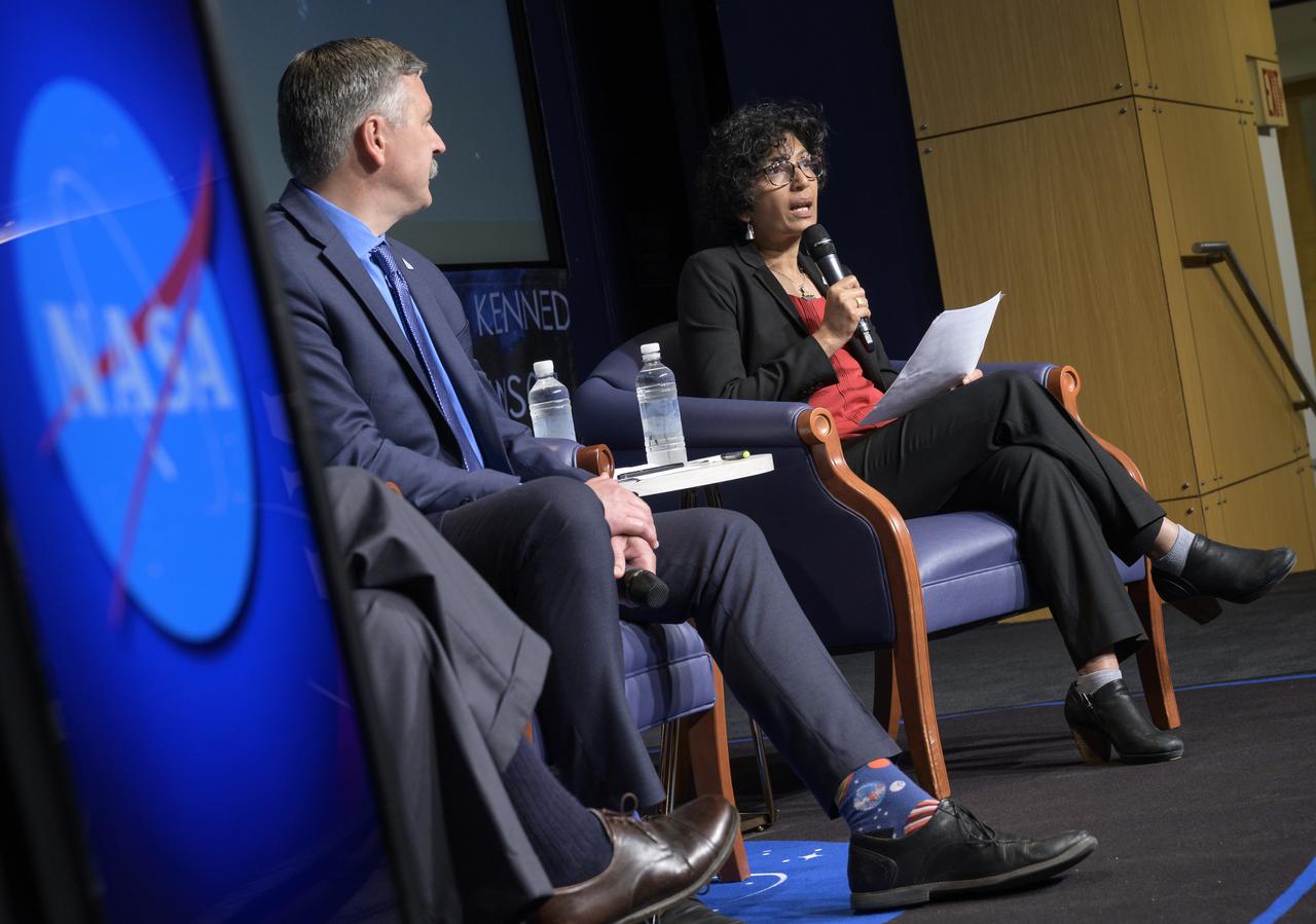 Bhavya Lal, associate administrator for technology, policy, and strategy at NASA Headquarters speaks during a NASA briefing on the Artemis I Moon mission, Wednesday, Aug. 3, 2022, at the Mary W. Jackson NASA Headquarters building in Washington. NASA’s Artemis I mission is the first integrated test of the agency’s deep space exploration systems: the Orion spacecraft, Space Launch System rocket, and supporting ground systems. Launch of the uncrewed flight test is targeted for no earlier than Monday, Aug. 29. Photo Credit: (NASA/Bill Ingalls)