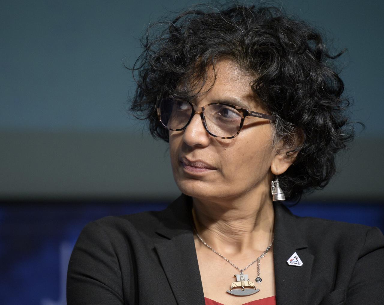 Bhavya Lal, associate administrator for technology, policy, and strategy at NASA Headquarters is seen during a NASA briefing on the Artemis I Moon mission, Wednesday, Aug. 3, 2022, at the Mary W. Jackson NASA Headquarters building in Washington. NASA’s Artemis I mission is the first integrated test of the agency’s deep space exploration systems: the Orion spacecraft, Space Launch System rocket, and supporting ground systems. Launch of the uncrewed flight test is targeted for no earlier than Monday, Aug. 29. Photo Credit: (NASA/Bill Ingalls)