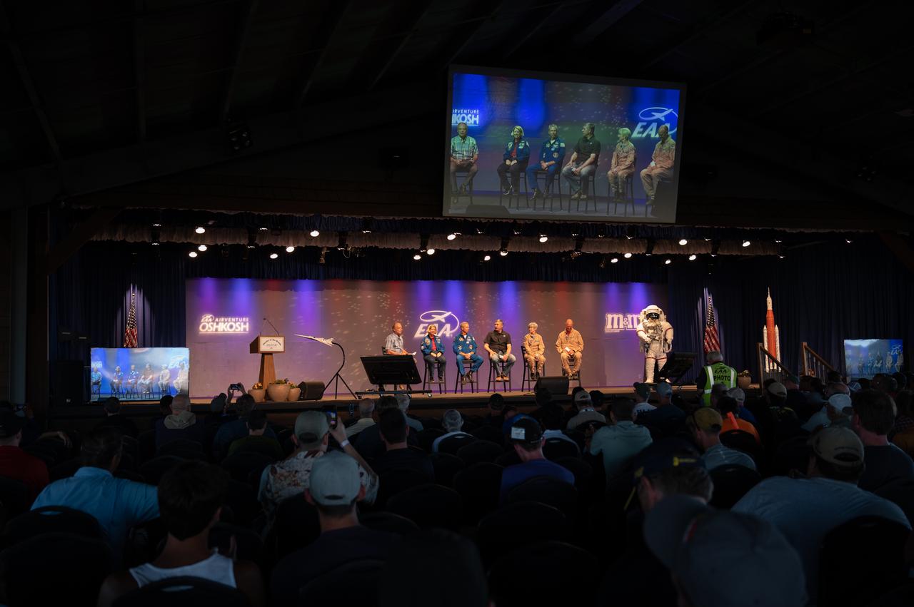 NASA panelists appear at special panel titled “The Next Bold Step: The Future of Space Flight and Aerospace,” on July 29, 2022, at EAA Airventure. Panelists include Deputy Administrator Pam Melroy, Astronaut Drew Feustel, Artemis Mission Manager Michael Sarafin, Research Pilot Liz Ruth and Test Pilot Nils Larson.
