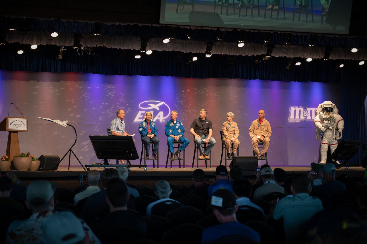 NASA panelists appear at special panel titled “The Next Bold Step: The Future of Space Flight and Aerospace,” on July 29, 2022, at EAA Airventure. Panelists include Deputy Administrator Pam Melroy, Astronaut Drew Feustel, Artemis Mission Manager Michael Sarafin, Research Pilot Liz Ruth and Test Pilot Nils Larson.
