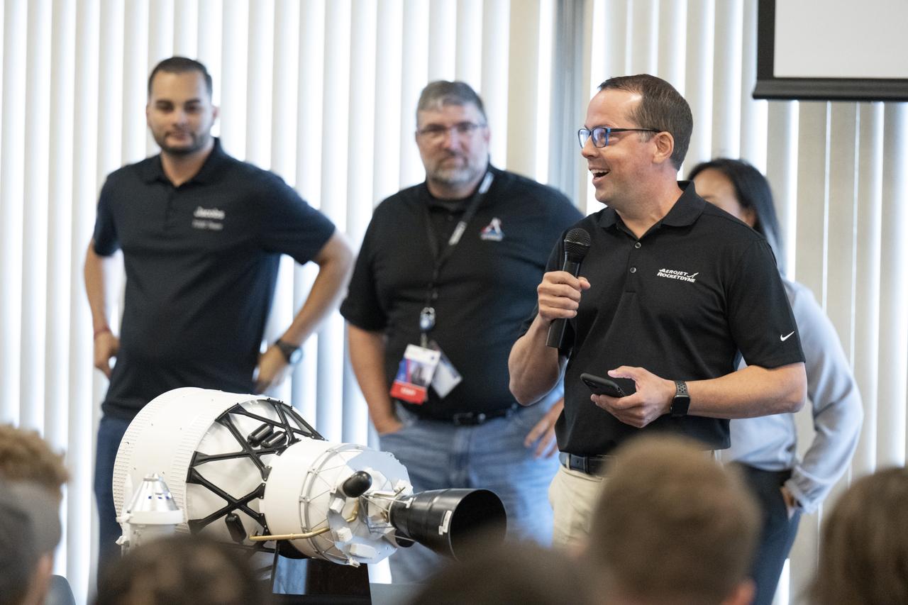 Orion Program Manager at Aerojet Don Mahr delivers remarks during a panel discussion with NASA Social attendees, Saturday, Aug. 27, 2022, at the Space Station Processing Facility at NASA’s Kennedy Space Center in Florida. NASA’s Artemis I flight test is the first integrated flight test of the agency’s deep space exploration systems: the Orion spacecraft, Space Launch System (SLS) rocket, and ground systems. Launch of the uncrewed flight test is targeted for no earlier than Aug. 29 at 8:33 a.m. ET. Photo Credit: (NASA/Keegan Barber)