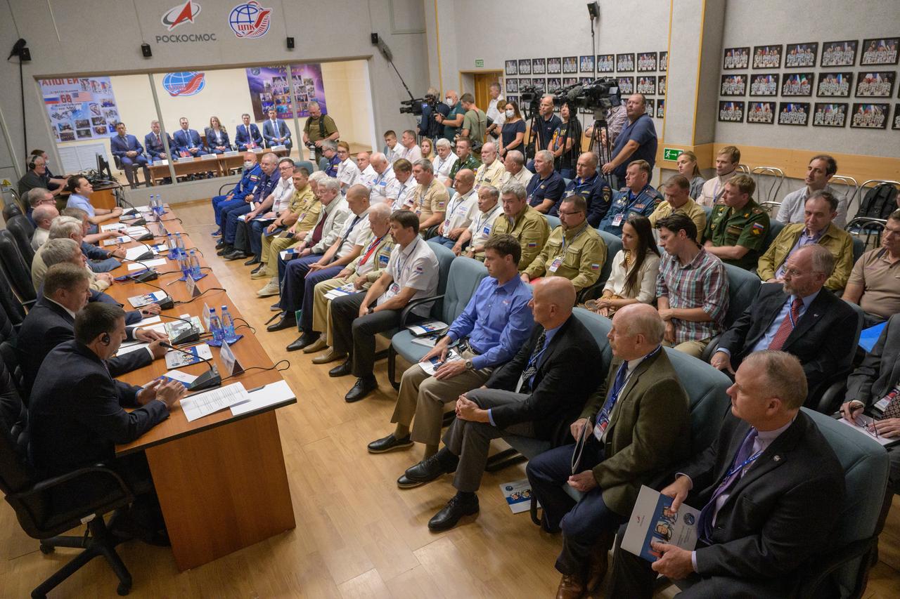 The State Commission meets to approve the Soyuz launch of Expedition 68 to the International Space Station, Tuesday, Sept. 20, 2022, at the Cosmonaut Hotel in Baikonur, Kazakhstan. Expedition 68 astronaut Frank Rubio of NASA, and cosmonauts Sergey Prokopyev and Dmitri Petelin of Roscosmos, are scheduled to launch to the International Space Station aboard the Soyuz MS-22 spacecraft on Sept. 21. Photo Credit: (NASA/Bill Ingalls)