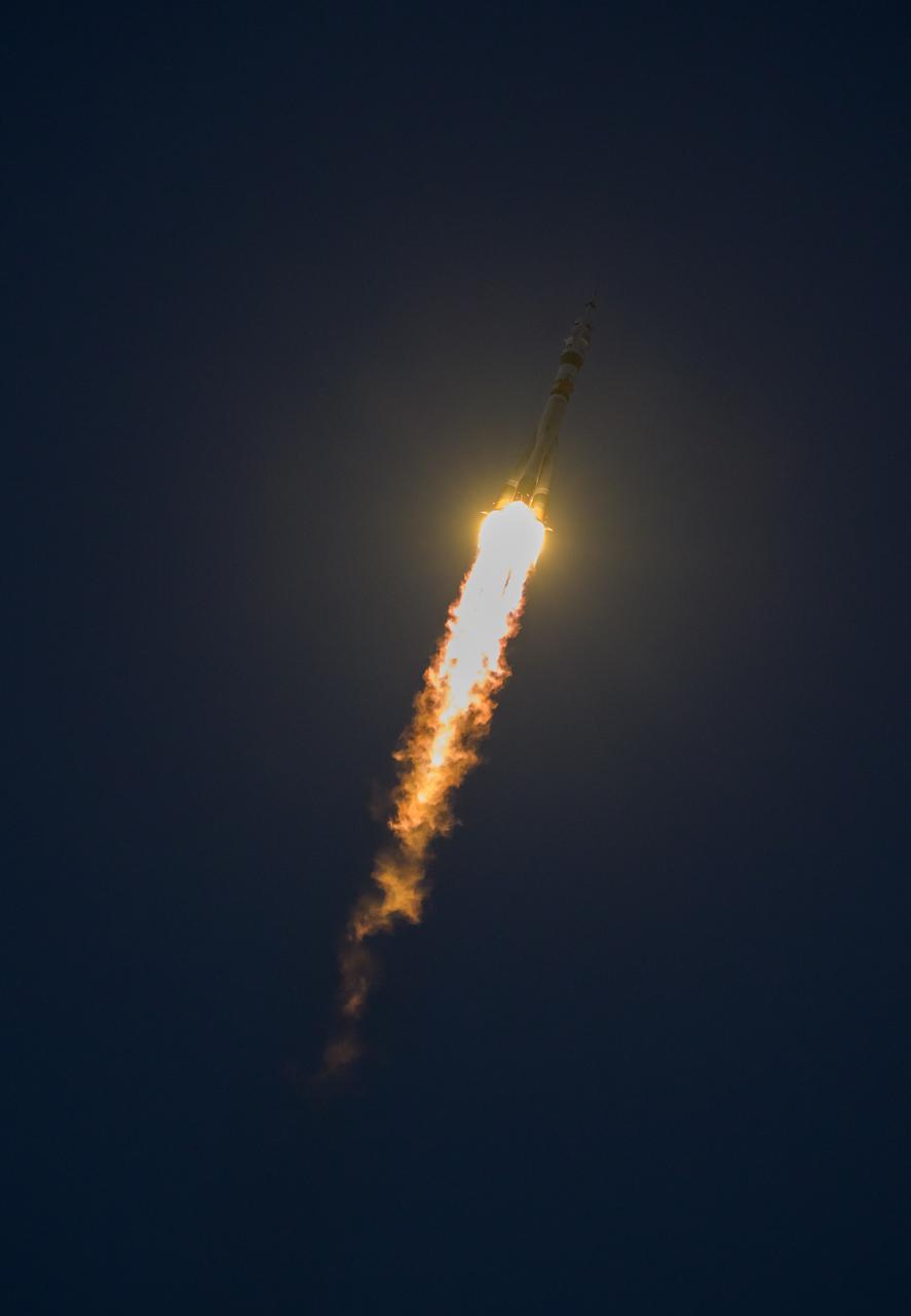 The Soyuz MS-22 rocket is launched to the International Space Station with Expedition 68 astronaut Frank Rubio of NASA, and cosmonauts Sergey Prokopyev and Dmitri Petelin of Roscosmos onboard, Wednesday, Sept. 21, 2022, from the Baikonur Cosmodrome in Kazakhstan. Rubio, Prokopyev, and Petelin will spend approximately six months on the orbital complex, returning to Earth in March 2023. Photo Credit: (NASA/Bill Ingalls)