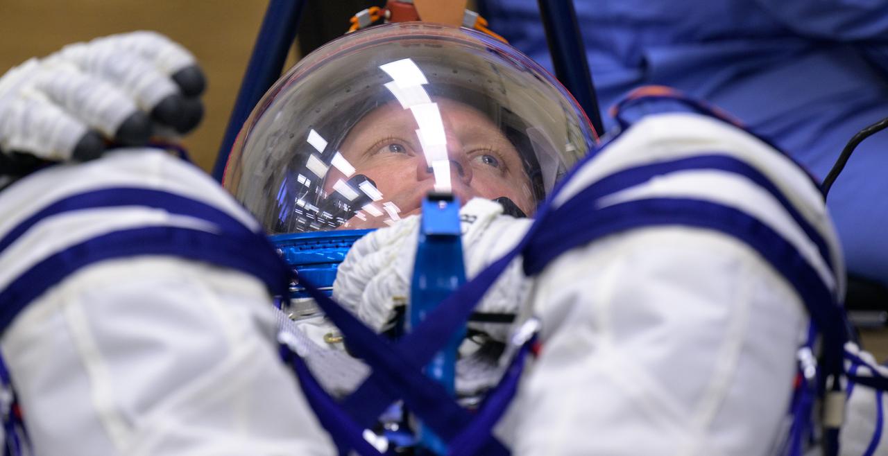 Expedition 68 cosmonaut Sergey Prokopyev of Roscosmos has his Russian Sokol suit pressure checked as he and fellow crewmates, Frank Rubio of NASA and Dmitri Petelin of Roscosmos, prepare for their Soyuz MS-22 spacecraft launch, Wednesday, Sept. 21, 2022, in Baikonur, Kazakhstan. Rubio, Prokopyev and Petelin launched onboard the Soyuz rocket from the Baikonur Cosmodrome for a mission on the International Space Station. Photo Credit: (NASA/Bill Ingalls)