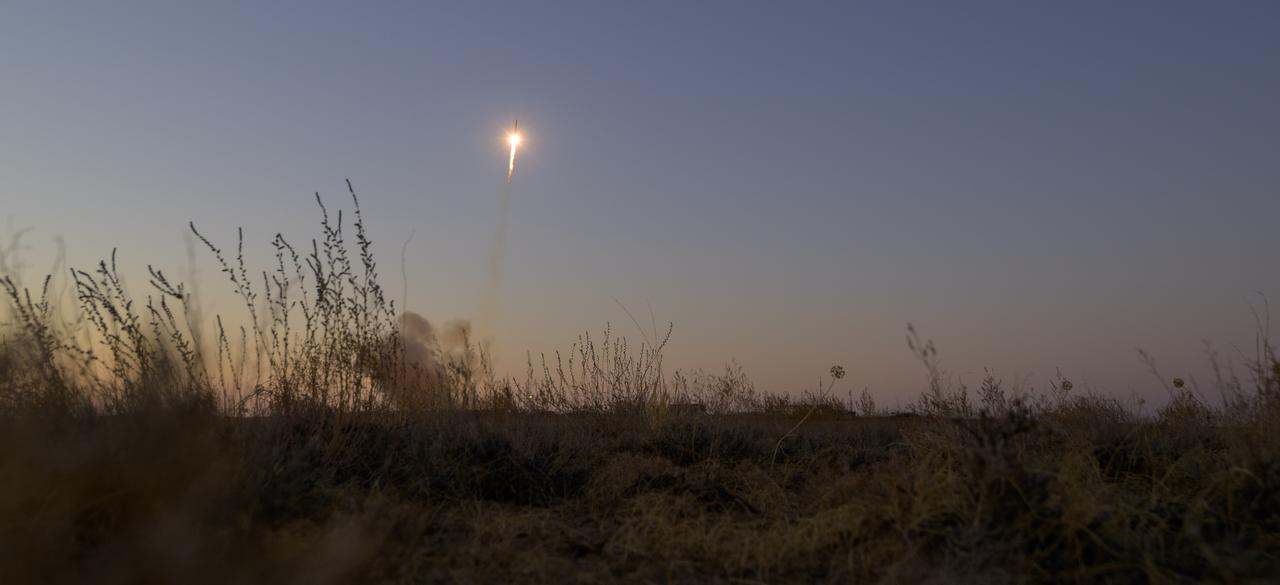 The Soyuz MS-22 rocket is launched to the International Space Station with Expedition 68 astronaut Frank Rubio of NASA, and cosmonauts Sergey Prokopyev and Dmitri Petelin of Roscosmos onboard, Wednesday, Sept. 21, 2022, from the Baikonur Cosmodrome in Kazakhstan. Rubio, Prokopyev, and Petelin will spend approximately six months on the orbital complex, returning to Earth in March 2023. Photo Credit: (NASA/Bill Ingalls)
