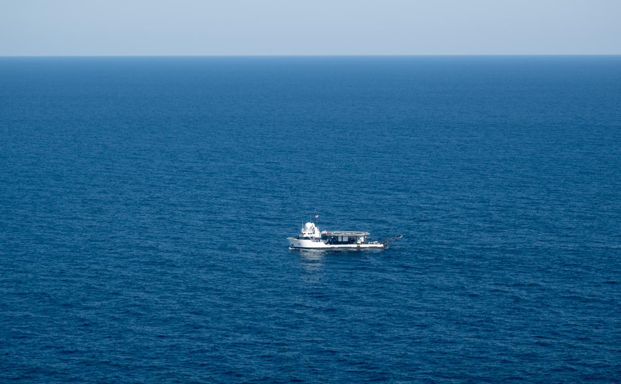 The SpaceX recovery ship Megan is seen in the Atlantic Ocean as NASA, ESA (European Space Agency), and SpaceX teams prepare for the landing of the SpaceX Crew Dragon Freedom spacecraft with NASA astronauts Kjell Lindgren, Robert Hines, Jessica Watkins, and ESA (European Space Agency) astronaut Samantha Cristoforetti aboard, Friday, Oct. 14, 2022, off the coast of Jacksonville, Florida. Lindgren, Hines, Watkins, and Cristoforetti are returning after 170 days in space as part of Expeditions 67 and 68 aboard the International Space Station. Photo Credit: (NASA/Bill Ingalls)