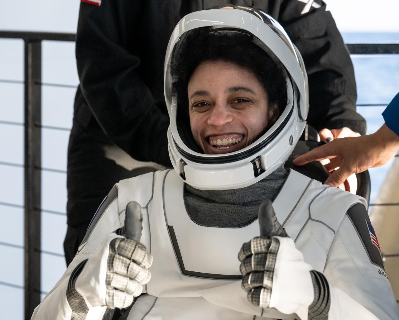 NASA astronaut Jessica Watkins is helped out of the SpaceX Crew Dragon Freedom spacecraft onboard the SpaceX recovery ship Megan after she, NASA astronaut Kjell Lindgren, NASA astronaut Robert Hines, and ESA (European Space Agency) astronaut Samantha Cristoforetti, landed in the Atlantic Ocean off the coast of Jacksonville, Florida, Friday, Oct. 14, 2022. Lindgren, Hines, Watkins, and Cristoforetti are returning after 170 days in space as part of Expeditions 67 and 68 aboard the International Space Station. Photo Credit: (NASA/Bill Ingalls)