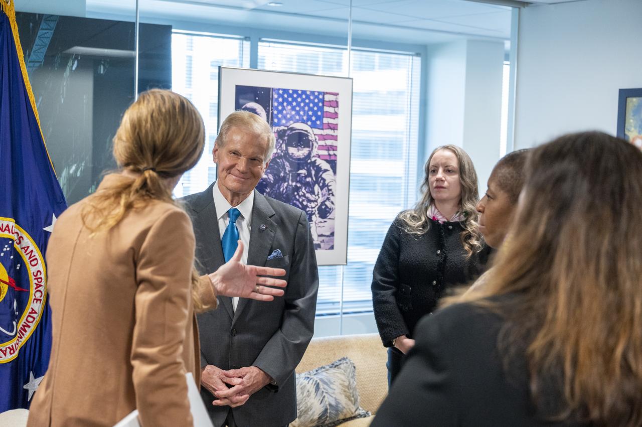 NASA Administrator Bill Nelson meets with USAID Administrator Samantha Power and staff prior to signing a NASA-USAID Memorandum of Understanding (MoU) Friday, Nov. 4, 2022, at the Mary W. Jackson NASA Headquarters building in Washington. The MoU will enhance and expand the Agencies’ longstanding partnership that promotes science and technology solutions to address international development challenges in areas such as global health, climate change, food security, disaster mitigation and response, biodiversity conservation, and environmental management for sustainable development. Photo Credit: (NASA/Keegan Barber)