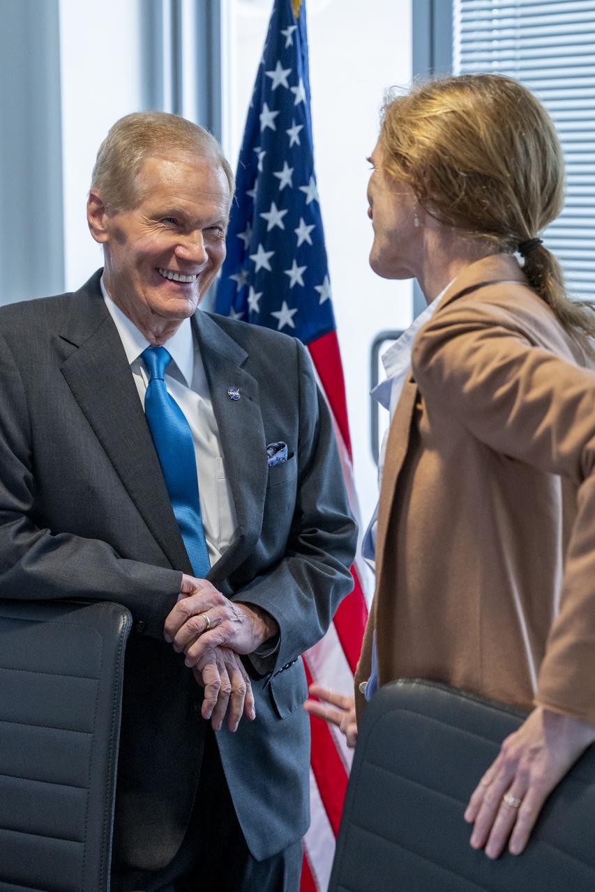 NASA Administrator Bill Nelson meets with USAID Administrator Samantha Power and staff prior to signing a NASA-USAID Memorandum of Understanding (MoU) Friday, Nov. 4, 2022, at the Mary W. Jackson NASA Headquarters building in Washington. The MoU will enhance and expand the Agencies’ longstanding partnership that promotes science and technology solutions to address international development challenges in areas such as global health, climate change, food security, disaster mitigation and response, biodiversity conservation, and environmental management for sustainable development. Photo Credit: (NASA/Keegan Barber)