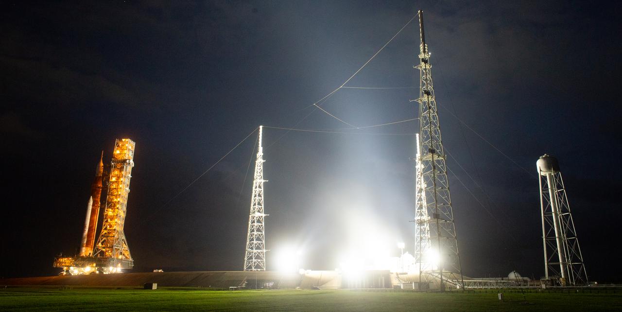 NASA’s Space Launch System (SLS) rocket with the Orion spacecraft aboard is seen atop the mobile launcher as Crawler Transporter-2 (CT-2) climbs the ramp at Launch Pad 39B, Friday, Nov. 4, 2022, at NASA’s Kennedy Space Center in Florida. NASA’s Artemis I mission is the first integrated test of the agency’s deep space exploration systems: the Orion spacecraft, SLS rocket, and supporting ground systems. Launch of the uncrewed flight test is targeted for Nov. 14 at 12:07 a.m. EST. Photo Credit: (NASA/Joel Kowsky)